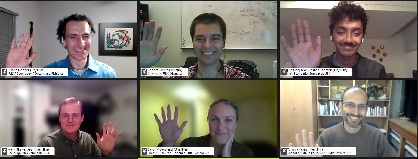 six zoom panelists smile and wave at the camera