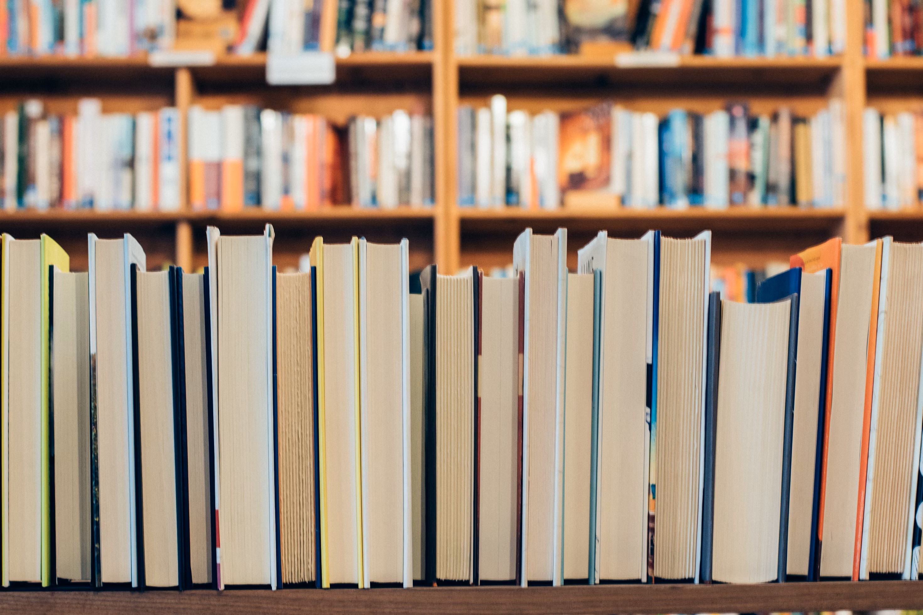 Stack of books in library