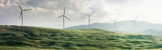 Green hills with wind turbines 