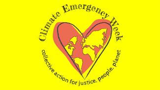 Climate Emergency Week Logo with the earth in the shape of a heart
