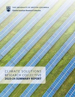 Climate Solutions 23/24 Report cover - solar panels running diagonally on a grassy area